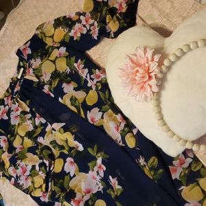 EVA MENDES, NEW YORK & CO, SIZE 14, FLOWY FLORAL LONG SLEEVE MIDI DRESS